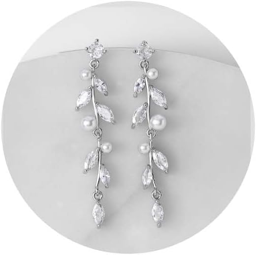 SWEETV Pearl Wedding Bridal Earrings for Brides, Bridesmaids, Pearl Drop Earrings for Women Dangling, Prom Formal Party Jewelry Gifts
