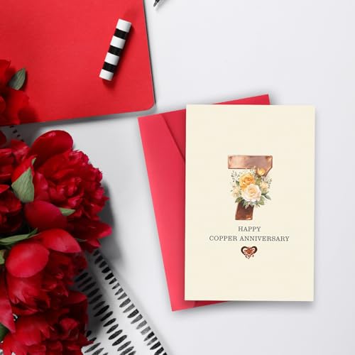 Bestmelo 7 Year Anniversary Card,7th Anniversary Card Gifts,7 Year Wedding Anniversary Day Gifts,Happy Copper Anniversary,8×5.3 Inches,Double-Sided