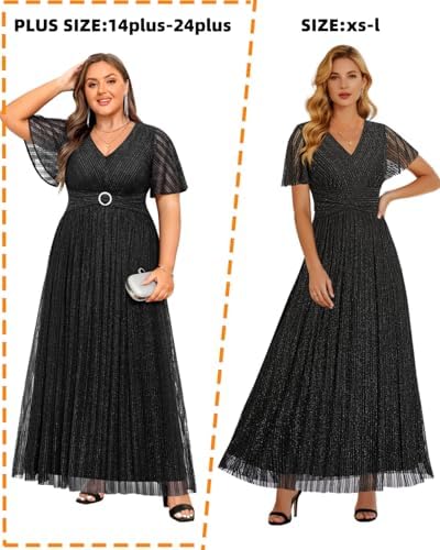 Pinup Fashion Women Plus Size Formal Dresses – Evening Gowns Long Sleeve Wedding Guest Glitter Prom Long Dress