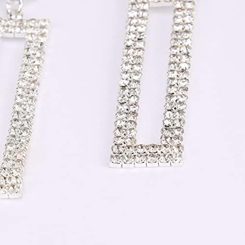 Rhinestone Long Drop Earrings Statement Rectangle Dangle with Circle Studs Fashion Jewelry