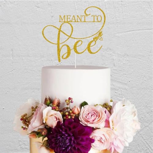 Meant To Bee Cake Topper for Wedding Engagement Bridal Shower Bachelorette Baby Shower Party Supplies Gold Glitter