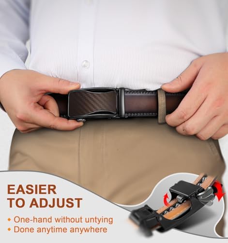 BULLIANT Mens Ratchet Belt,Leather Adjustable Slide Belt For Gift Mens Dress Casual 1 3/8,Size Adjustable