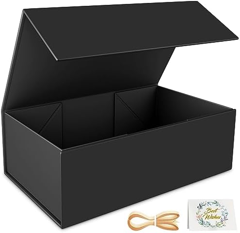 Black Gift Box, 9.5x6x3 Gift boxes for Presents with Lids Magnetic Closure Rectangle Collapsible for Groomsman Proposal Box, Wedding, Christmas, Halloween, Birthday Gift Packging