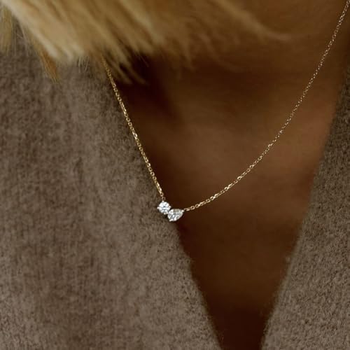 XIXINI Dainty Gold Necklace for Women, 14k Gold Plated Cubic Zirconia Pendant Necklace Simple Gold Necklaces for Women Trendy Cute Non Tarnish Solitaire Necklace Fashion Wedding Gold Jewelry