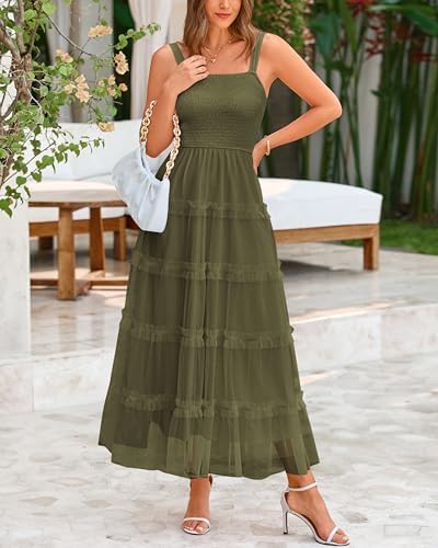 PRETTYGARDEN Womens Summer Dresses 2025 Sleeveless Smocked Tiered Ruffle Tulle A-Line Flowy Wedding Party Maxi Dress