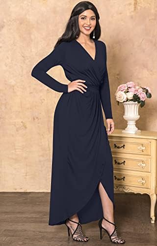 KOH KOH Womens 2025 Long Sleeve Formal Wrap Draped Cocktail V-Neck Gown Maxi Dress