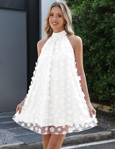 Gleeneat Womens Wedding Guest Floral Halter Tulle Cocktail Dresses 2026 Summer A Line Swing Sleeveless Mini Dress