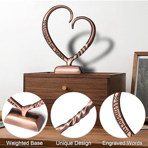 BESZONE 22 Year Anniversary Copper Gifts for Her Him Gift 22nd Wedding Anniversary for Couples Wife Husband Men, Hand Forged Copper Heart Art Keepsake Home Decor Artwork