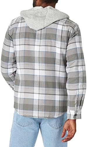 Wrangler Authentics Mens Long Sleeve Quilted Lined Flannel Shirt Jacket with Hood