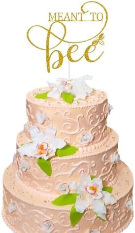 Meant To Bee Cake Topper for Wedding Engagement Bridal Shower Bachelorette Baby Shower Party Supplies Gold Glitter