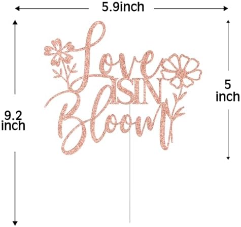 Love is in Bloom Cake Topper, Floral Bridal Shower Cake Decorations, Wildflower Floral Flower Themed Wedding Engagement Bachelorette Party Decorations, Rose Gold Glitter