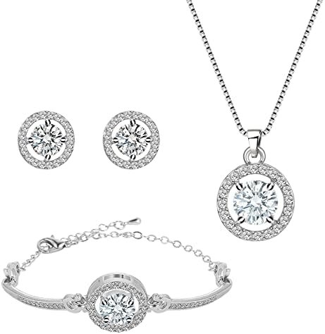Crystal Jewelry Set for Women Cubic Zirconia CZ Jewellery Bridal Pendant Necklace Bracelet Earrings Set Wedding Jewelry Set