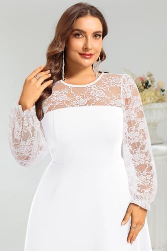 Plus Size Cocktail Dress – Lace Wedding Guest Party Crew Neck Short A Line Dresses Women