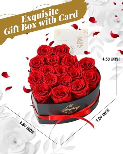16 Flowers Forever Preserved Roses in Heart Box, Preserved Flowers for Delivery Birthday Gifts Women Anniversary Forever Flowers for Mothers Gift Real Rose Forever Gifts for Women Mom Wife