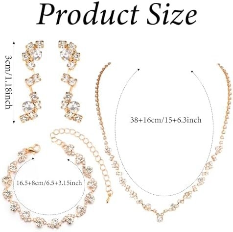 Jewelry for Prom,Silver Necklace for Women Prom, Rhinestone Crystal Necklace Bracelet Earrings Set, Silver Accessories for Women Jewelry for Wedding Party
