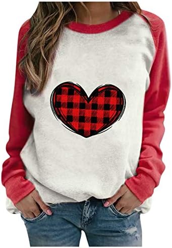 Womens Valentine s Day Heart Printed Long Sleeve Sweatshirt Tops Blouse T Shirt