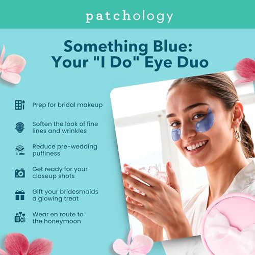 Patchology Bridal Shower Gift Box Something Blue Cooling Under Eye Patches for Brides & Bridesmaids, Depuffing & Firming Gel Masks with Peptides & Bakuchiol Wedding Skincare Gift Set
