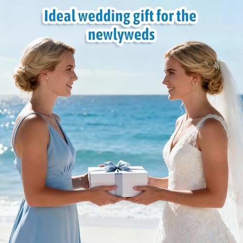 Wedding Gifts for Couples 360 Rotating Double-Sided Picture Frame with Honeymoon Sand Keepsake Jar, Holds Two 4×6 Photos, Ideal for Bridal Shower, Mr & Mrs Engagement and Newlywed Gift Set (Let the adventure begin-White)