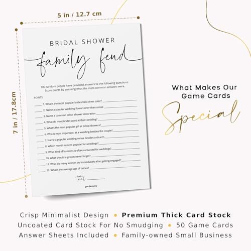 GardenCity Bridal Shower Games, 50 Bridal Shower Family Feud Game Cards, Wedding Shower Game Activity, 50 Guests, Minimalist