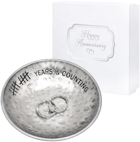 CEELGON 10 Year Wedding Anniversary Tin Gifts – 4 Tin Jewelry Tray Engraved Aluminum Decorative Dish for Couple