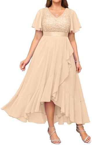 Pinup Fashion Plus Size Formal Dress – Evening Wedding Guest Cocktail Sequin Chiffon Long Dresses with Slit
