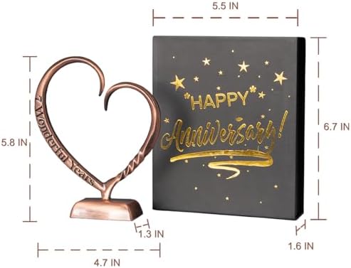 BESZONE 7 Year Anniversary Copper Gifts for Her Him Gift 7th Wedding Anniversary for Couples Wife Husband Men, Hand Forged Copper Heart Art Keepsake Home Decor Artwork