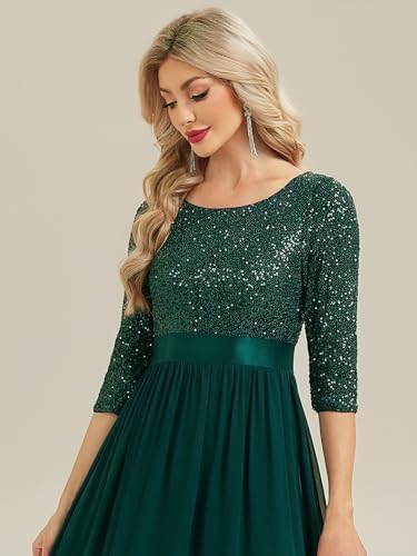 Ever-Pretty Womens Sequin Chiffon Formal Dresses A-Line Half Sleeves Maxi Evening Gown Mother of Bride Dress