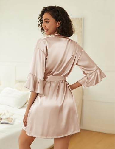 Ekouaer Womens Silk Robe Set V-neck 2 Piece Bridal Party Robes and Satin Bathrobe Set with Pockets