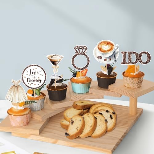 Love Is Brewing Cake Topper – 36 Pcs Bridal Shower Cupcake Topper Decorations With Romantic Elements Diamond Ring Dresss for Love Is Brewing Bridal Wedding Engagement Party Decoration Supplies