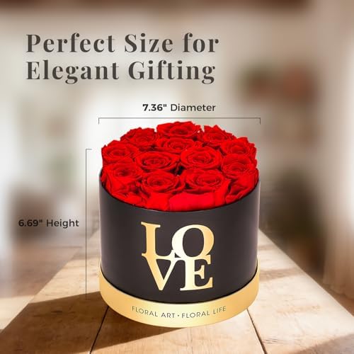 Graclect Preserved Roses in a Box 12 Real Forever Flowers, Luxury Round Flower Gift for Her, Elegant Red Roses for Valentines Day, Anniversary & Home Dcor
