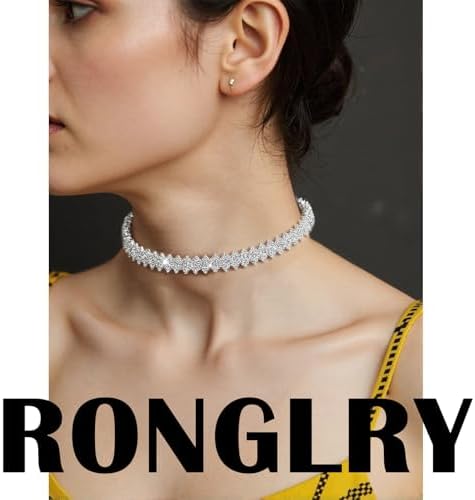 Ronglry Rhinestone Choker Necklace for Women Silver Diamond Choker Necklaces for Women Sparkly Crystal Rhinestone Necklace for Women Silver Chokers for Women Party Prom Wedding Jewelry Accessories