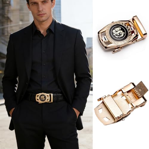 Barry.Wang Mens Ratchet Leather Belt 1 3/8 Adjustable Buckle Slide Click Casual Dress Golf Jeans Business Classic