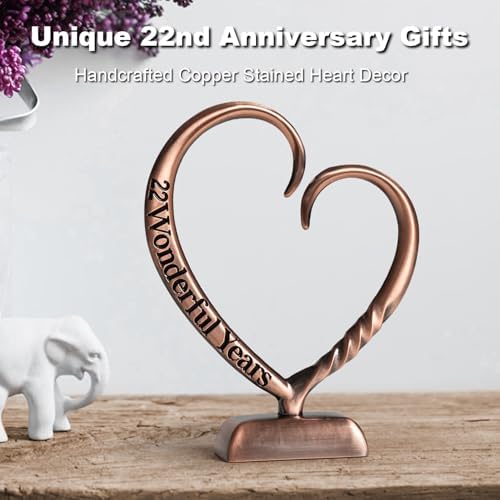 BESZONE 22 Year Anniversary Copper Gifts for Her Him Gift 22nd Wedding Anniversary for Couples Wife Husband Men, Hand Forged Copper Heart Art Keepsake Home Decor Artwork