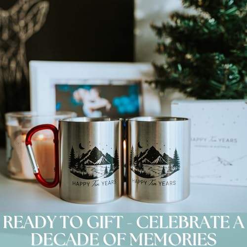 10 Year Anniversary Tin Gifts for Him Tin Anniversary for Husband – 8-12oz Aluminum Mug with Carabiner Handle 10th Anniversary for Couple (Red 12oz)