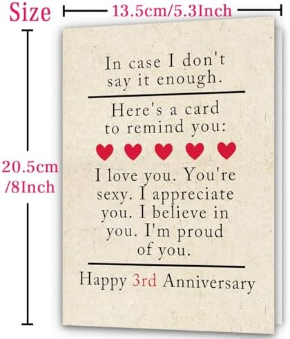 ATTLVV 3rd Anniversary Card for Husband Wife,3 Year Anniversary Card Gifts for Him Her,Leather Wedding Card