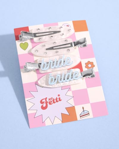 xo, Fetti Bride Beauty Clips – 4 pc | Bachelorette Party, Blue White Bridal Hair Clip, Wedding Get Ready With Me, Bridal Shower Favor, Wedding Accessory