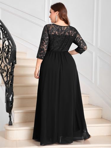 CYCLAMEN Plus Size Formal Lace Chiffon Dress Elegant 3/4 Sleeves Maxi Evening Gown Wedding Bridesmaid Party Dresses