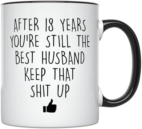 YouNique Designs 18 Year Anniversary Coffee Mug for Him, 11 Ounces, 18th Wedding Anniversary Cup For Husband, Eighteen Years, Eighteenth Year, 18th Year (Black Handle)