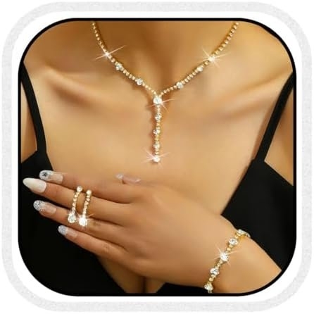 Unicra Rhinestone Bride Necklace Earrings Set Silver Crystal Bridal Wedding Jewelry Sets Prom Costume Jewelry Set Party Choker Necklace for Women and Brides