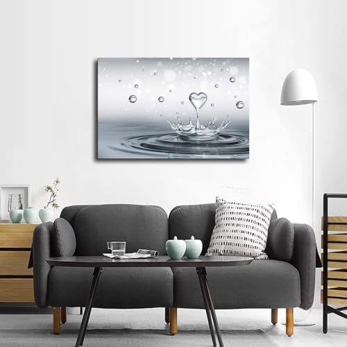 Heart Water Drop Water Splash Water Poster Canvas Print Art Decoration Wall Art Painting Print Modern Aesthetic Suitable for Living Room, Bedroom Decoration, Framed or Unframed (1218inch framed)
