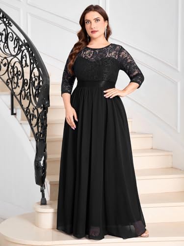 CYCLAMEN Plus Size Formal Lace Chiffon Dress Elegant 3/4 Sleeves Maxi Evening Gown Wedding Bridesmaid Party Dresses