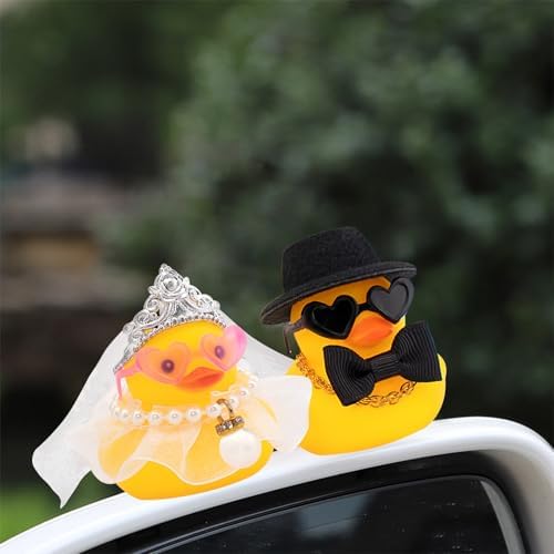 wonuu Pair Set of 2 Bride and Groom Rubber Ducks for Wedding Favors, Party Favors, Ceremony Gift Set, Marriage Souvenir, Marry Blessings, Aniversary Present, White Dess with Veil&Soft Top Hat