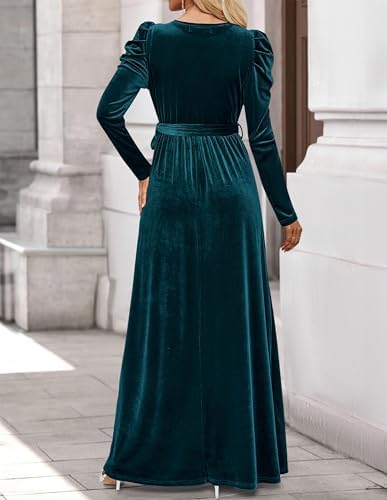 ZESICA Womens Velvet Maxi Dress Fall 2026 Long Puff Sleeve Crew Neck Elastic High Waist Cocktail Party Bridesmaid Dresses