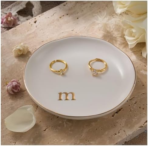Lolalet Handmade Ceramic Ring Dish Jewelry Tray Plate with Initial, Small Monogram Gift for Her Women Girls Mother, Hostess, Engagement, Bridal Shower, Maid of Honor, Bridesmaid, Birthday, Christmas