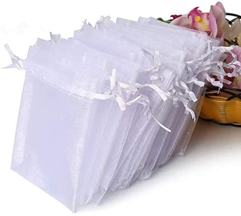 Hopttreely 100PCS Premium Sheer Organza Bags, White Wedding Favor Bags, 4×4.72 Jewelry Gift Bags for Party, Jewelry, Christmas, Festival, Bathroom Soaps, Makeup Organza, Wrapping Supplie