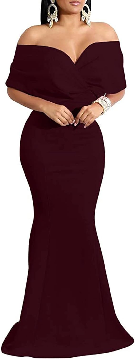 Formal Dresses for Women Cocktail Sexy Off Shoulder Floor Length Long Evening Party Dress with Zipper