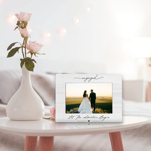 Engagement 4×6 Picture Frame, Just Engaged Gift, Engagement Gifts for Couples,Wedding Gifts for Newlyweds Bride Groom, Couple Picture Photo Frames for Desk Decor