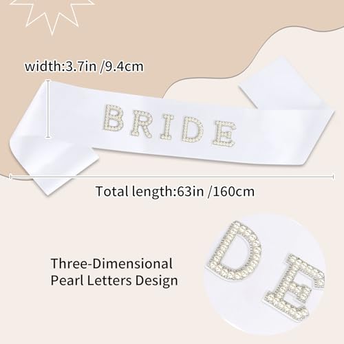 Pearl Bride Sash, White Bachelorette Sash for Bachelorette Party Decorations for Bridal Shower Decorations Bridal Shower Gift Bride to Be Stuff