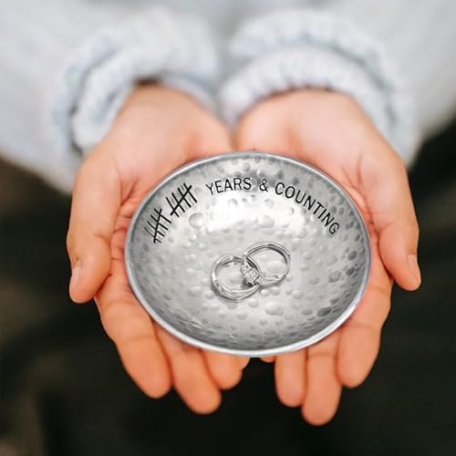 CEELGON 10 Year Wedding Anniversary Tin Gifts – 4 Tin Jewelry Tray Engraved Aluminum Decorative Dish for Couple