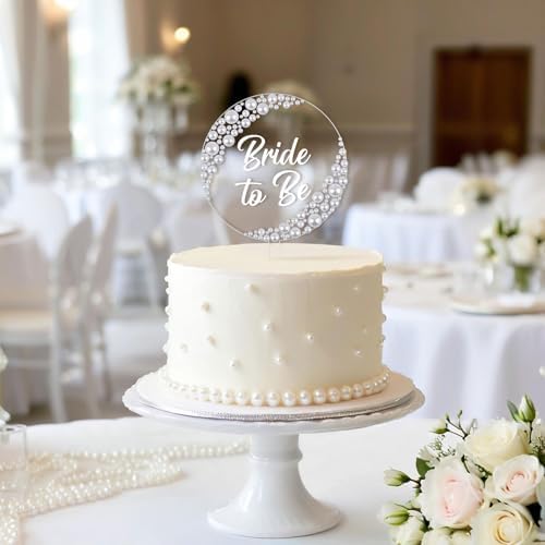 Pearl Bride to Be Acrylic Cake Topper – Wedding Cake Decoration with Pearls for Bride to Be, Bridal Shower, Anniversary, Bachelor, Bachelorette, Engagement Party Supply Photo Booth Prop